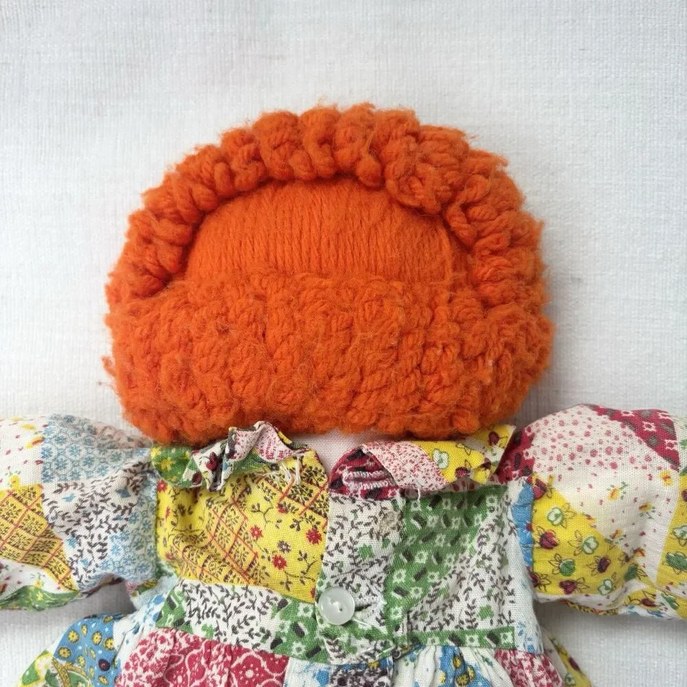 Vtg Raggedy Ann Doll Handmade Folk Art Button Eyes Embroidered Patchwork Kitsch - Picture 6 of 10